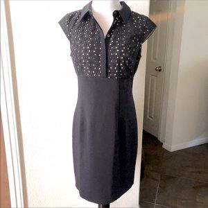 Ann Taylor Navy Dress Wedding Guest Size 4 Eyelet Blue